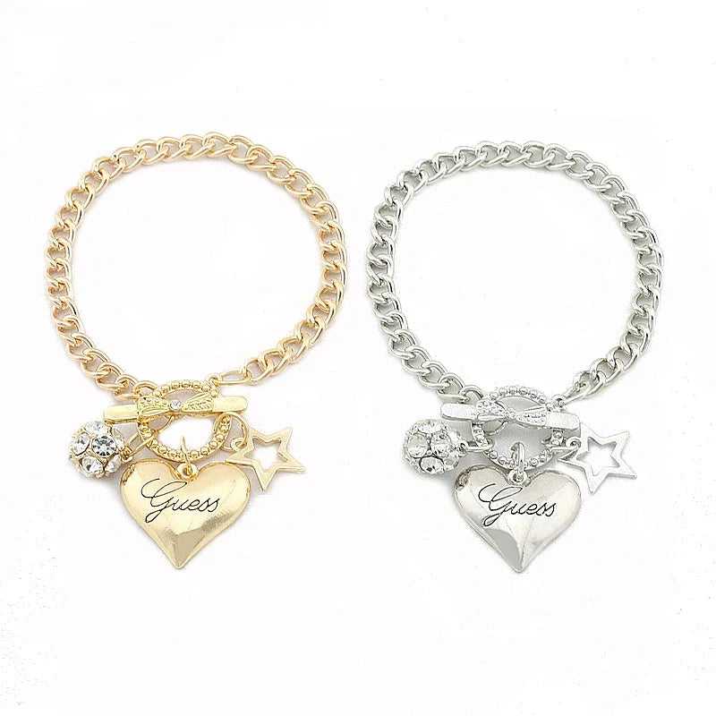 SUMENG 2024 Love Heart Charms Bracelets for Women Gold Color Silver Color Bracelet&Bangle Jewelry Europe American Style Gifts