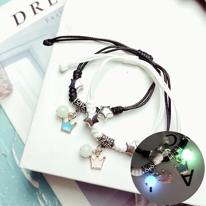 2PC/Set Romantic Luminous Charm Couple Bracelets For Women Fashion Stars Cat Pendant Bracelets Friendship Gift Jewelry Wholesale