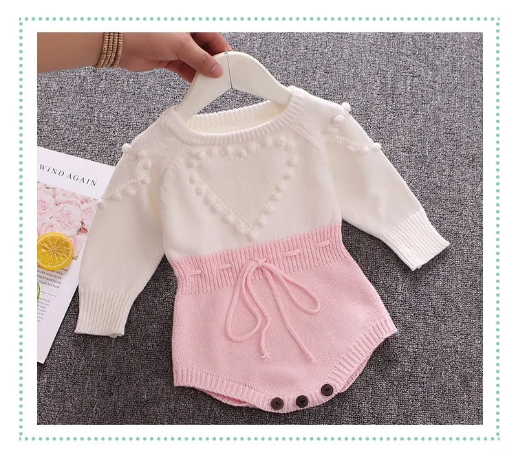 Spring Lovely Heart Jumpsuit Infant Baby Girl Knitted Clothes Love Romper Bodysuit Outfit Autumn Cotton Knitted Sweater Bodysuit