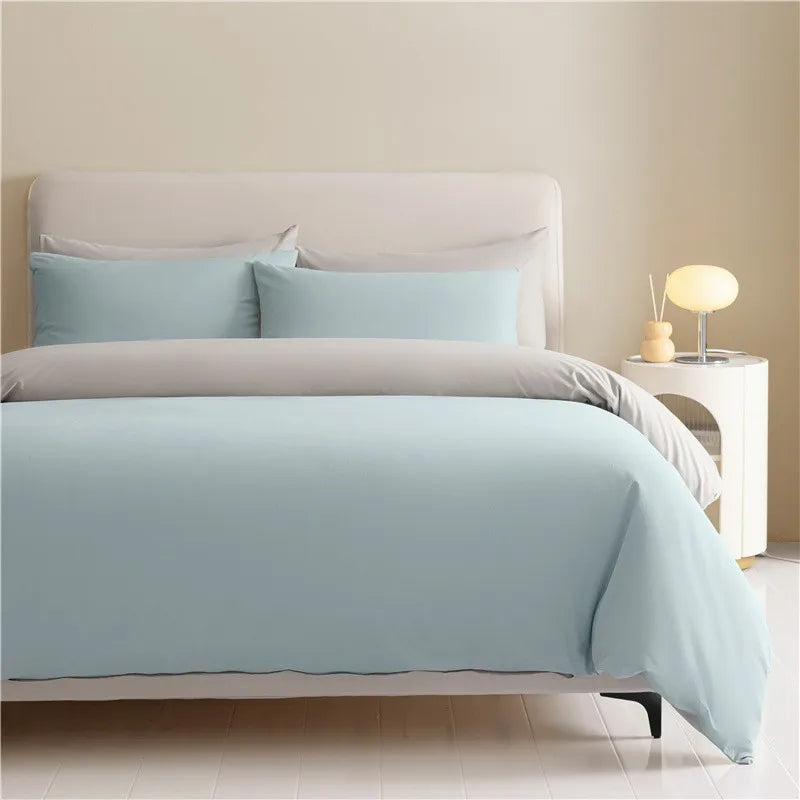 100%Brushed Cotton Solid Plain Reversible Duvet cover+2Pcs Pillowcases Twin Double Queen King size 3Pcs Soft Bedding set