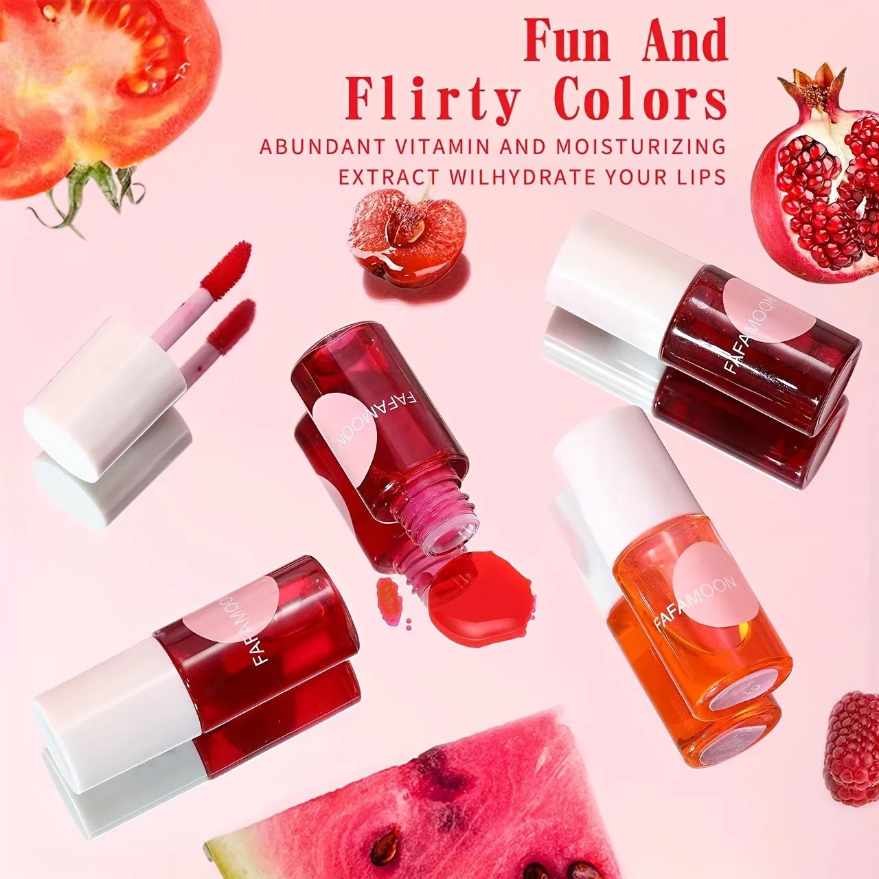 4 color Fruity Lip Tint Water Gloss Tint,Moisturizing Waterproof Liquid Lipstick, Non-Stick,High Pigment,Long-Lasting Colors