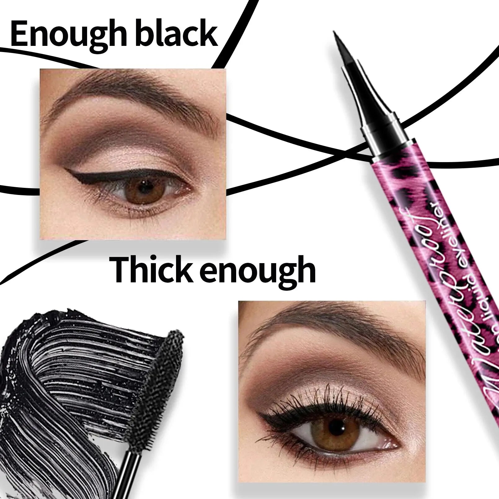 YANQINA 4D Waterproof Eyeliner & Mascara Set - Thick Curl, Eyebrow Pencil Makeup