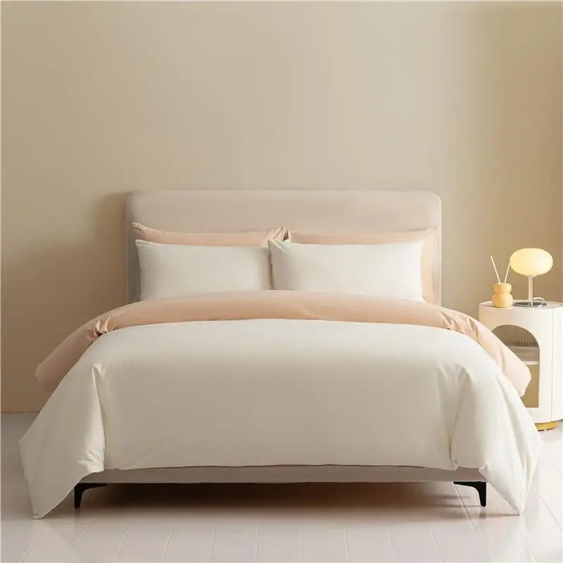 100%Brushed Cotton Solid Plain Reversible Duvet cover+2Pcs Pillowcases Twin Double Queen King size 3Pcs Soft Bedding set