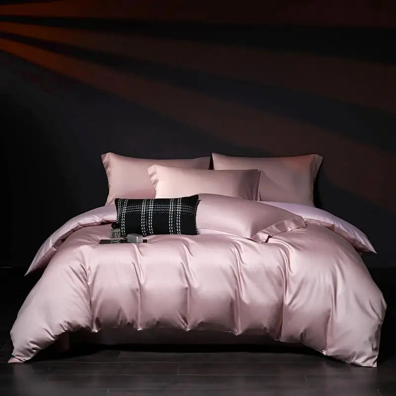 100%Egyptian Cotton Reversible Silver Purple Duvet Cover 4Pcs Luxury Soft Bedding Set Solid Color Duvet Cover Sheet Pillowcases