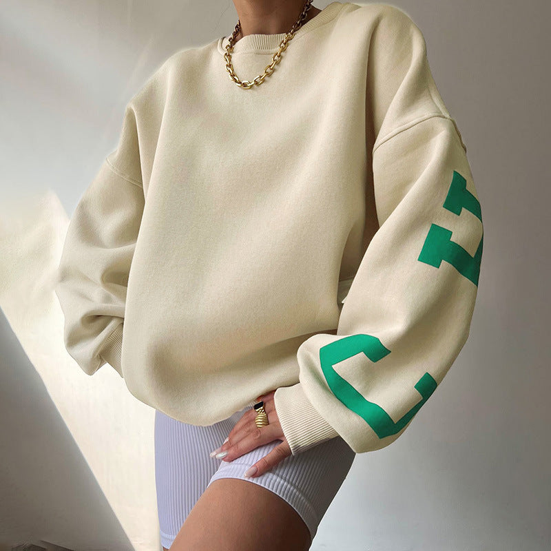 wsevypo Back Letters Print Oversized Sweatshirts Women Casual Thickened Warm Pullovers Long Sleeve Tops Autumn Winter Streetwear