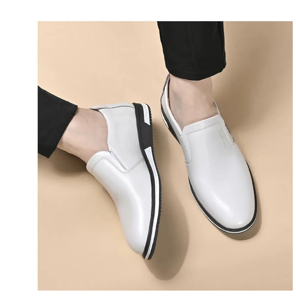 2024 Spring and Autumn Men's English Leather Shoes Men's White Leather Shoes Cover Feet Men's Shoes Autumn Men's Casual