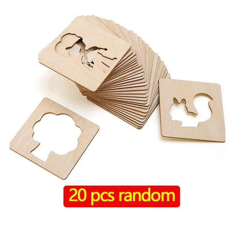 20pcs Montessori Kids Drawing Toys Wooden DIY Painting Template Stencils Learning Educational Toys for Children Wooden Toy Gift