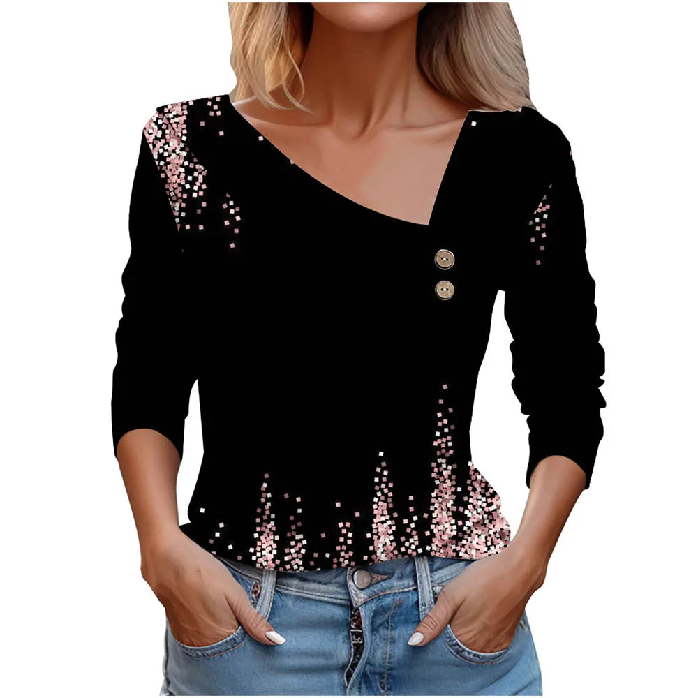 T Shirt For Women Fashion Long Sleeve Top White Floral Print Shirts And Blouses Autumn Winter Clothes For Women