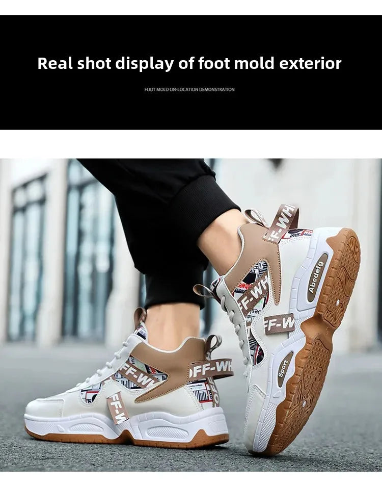 New Anti-Slip Mesh Breathable Sports Casual Shoes High Top Men's Shoes Increased Versatility Trendy Old-School Style