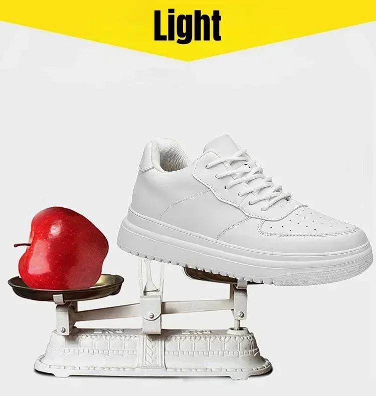 PDEP New Height Increasing Shoes for Men 10cm Invisible Elevator Sneakers White Leathe Sport Zapatillas De Hombre Big Size 46