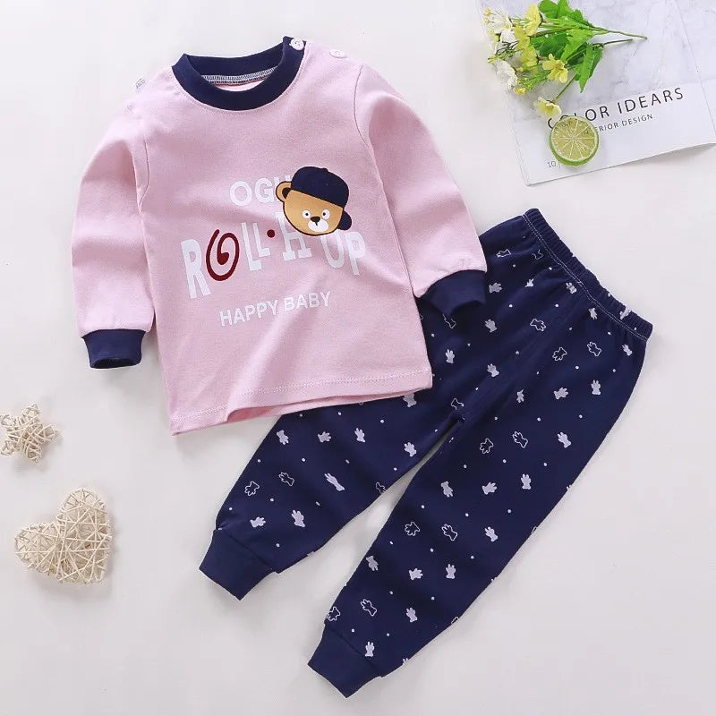 1-4Age Child Autumn Outfits Cartoon Tops Pants Long Sleeve Home Wear Suits New Toddler Pajamas Suits Boys And Girls Cute Outfits