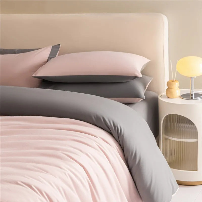 100%Brushed Cotton Solid Plain Reversible Duvet cover+2Pcs Pillowcases Twin Double Queen King size 3Pcs Soft Bedding set