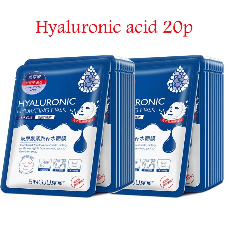 20pcs Hyaluronic Acid Collagen Face Masks - Moisturizing Korean Skin Care Sheets