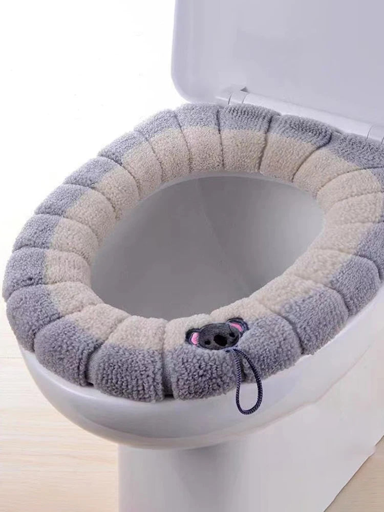 1 Pack Stitched Color Portable Knitted Toilet Mat Thickened Washable Antifreeze