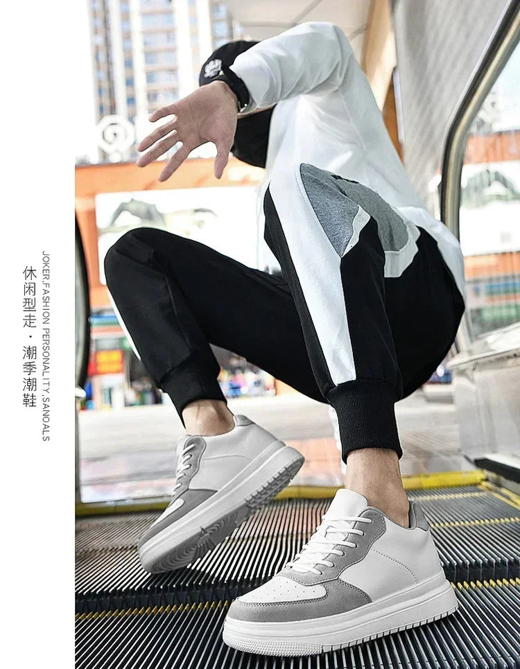 PDEP New Height Increasing Shoes for Men 10cm Invisible Elevator Sneakers White Leathe Sport Zapatillas De Hombre Big Size 46