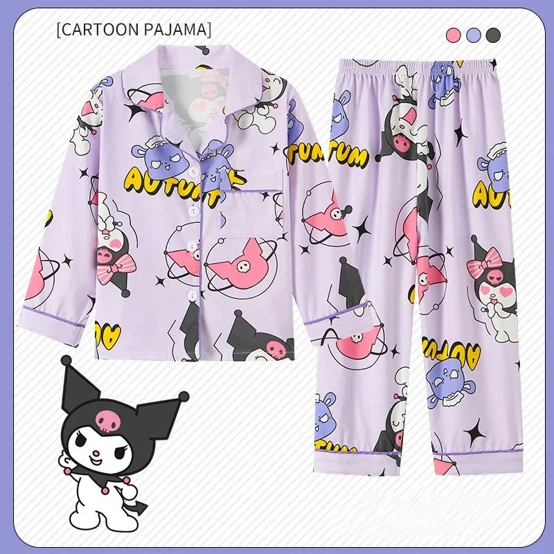 2pcs Girl's Kids Cinnamoroll Kuromi Print Pajama Set, Long Sleeve & Pants, Casual Home Wear Set, As Daily Gift, For All Seasons