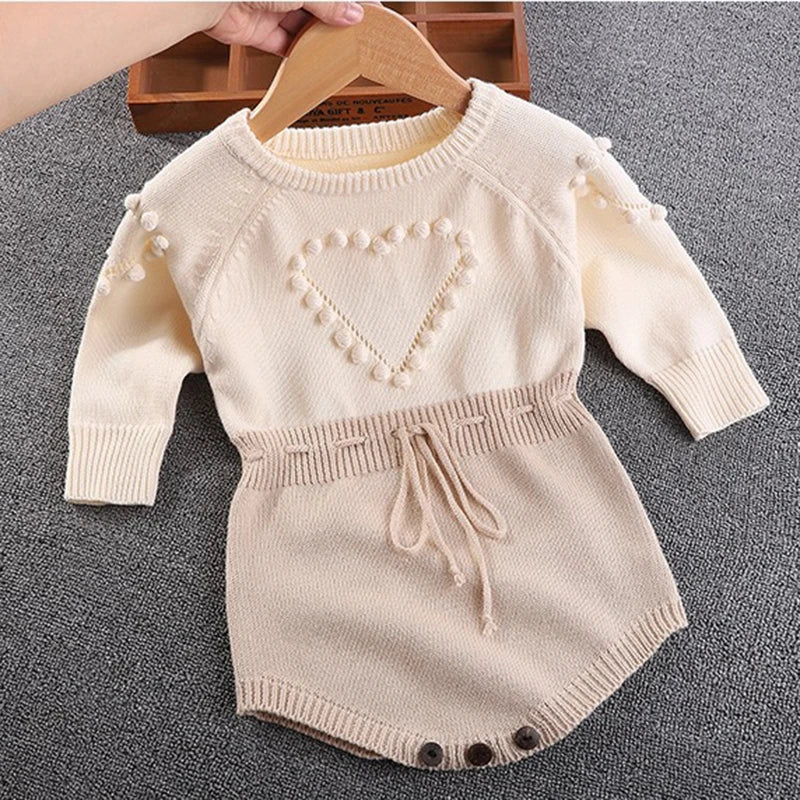 Spring Lovely Heart Jumpsuit Infant Baby Girl Knitted Clothes Love Romper Bodysuit Outfit Autumn Cotton Knitted Sweater Bodysuit