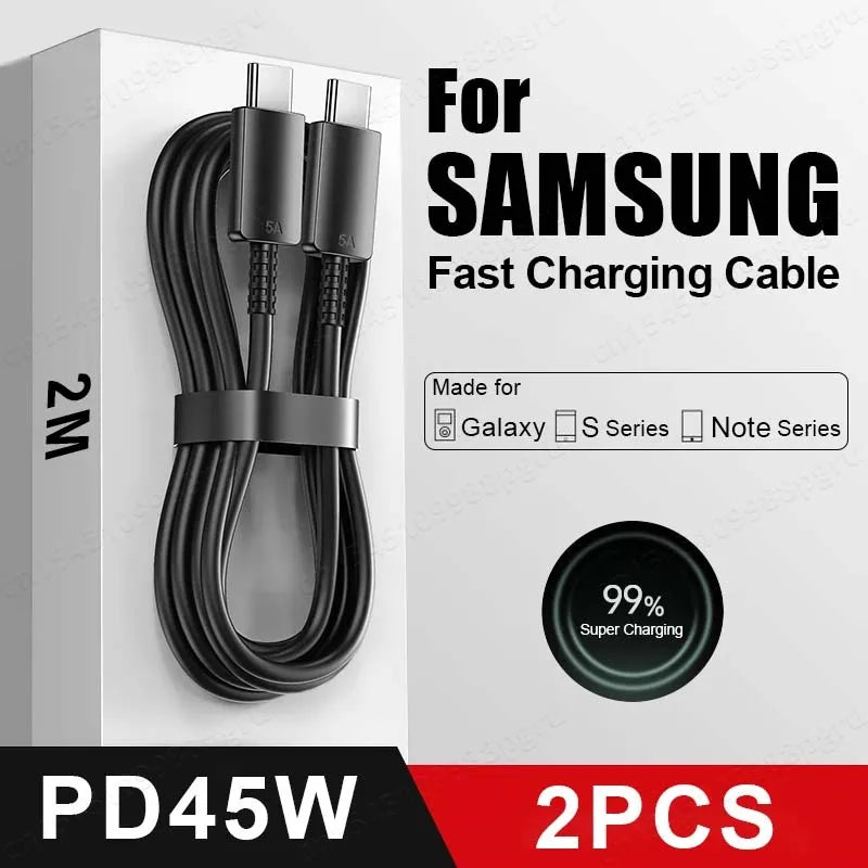 2PCS PD 45W USB C Cable For Samsung Galaxy S20 S21 S22 S23 Ultra Note 10 5G 20