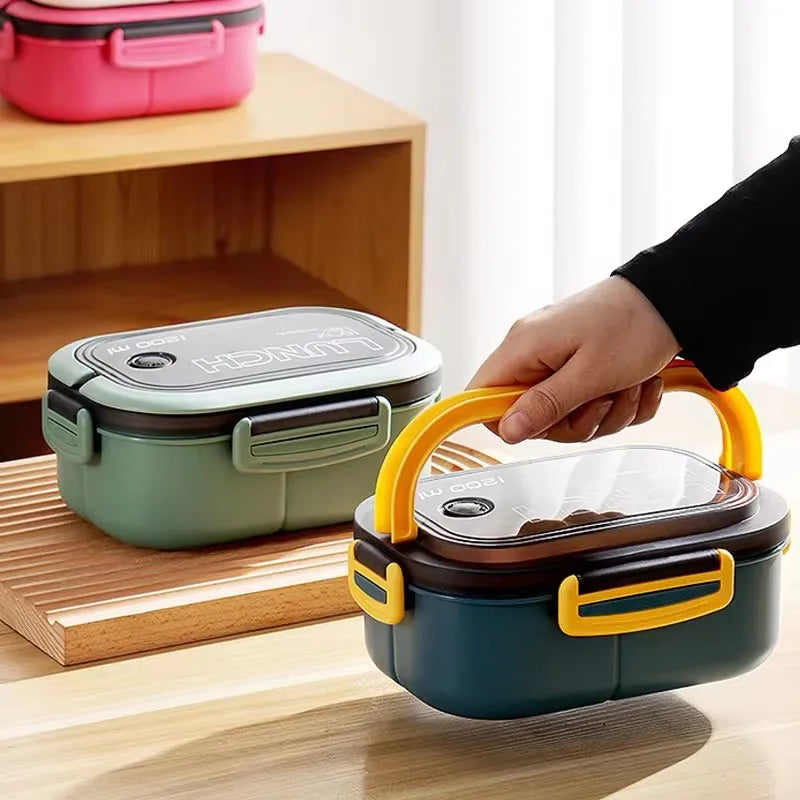 Portable Single/Double-Layer Lunch Box with Fork & Spoon - Food Preservation Box