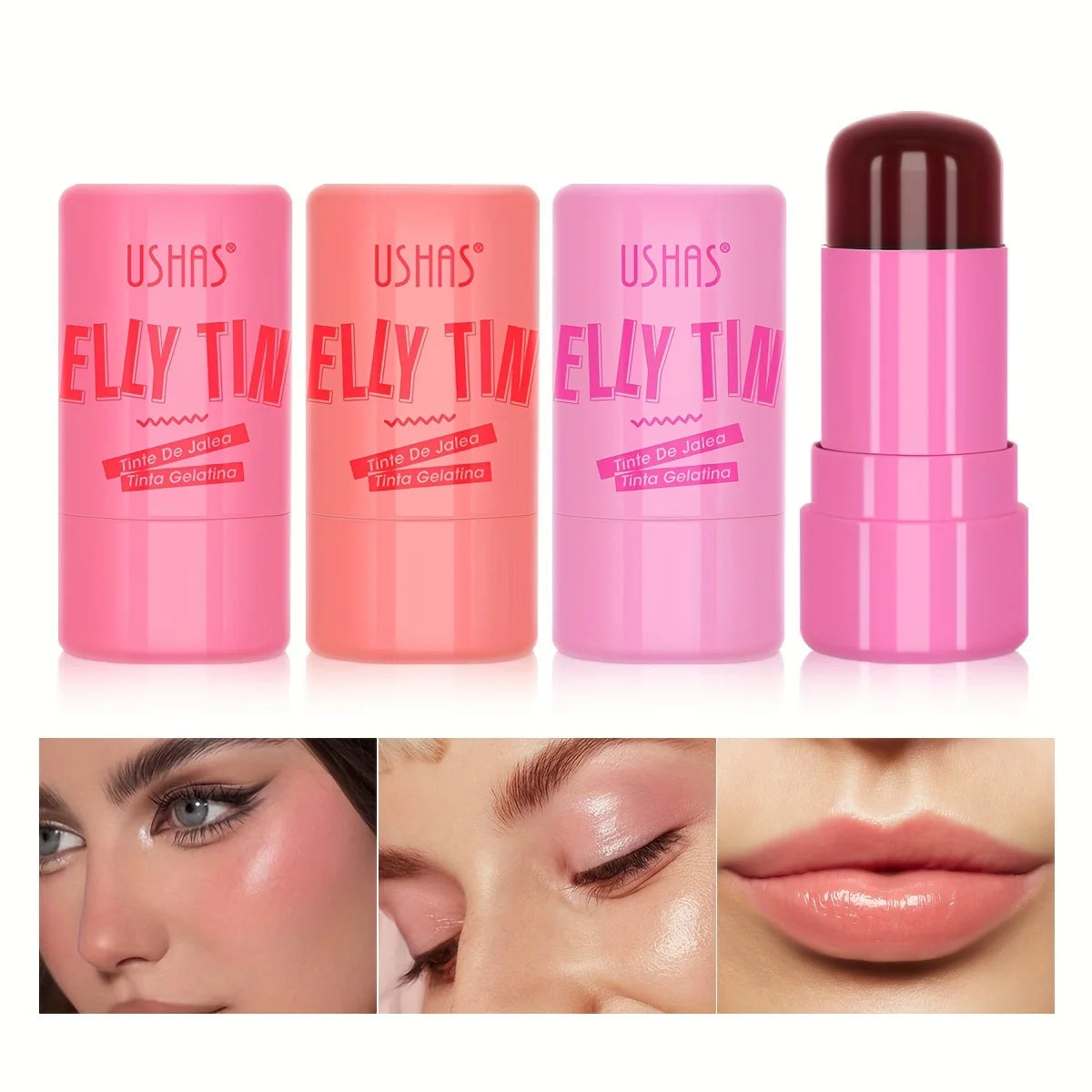 4 Colors Jelly Blush Stick Lip Balm Eyeshadow 3-in-1 Multi-Use Matte Blush