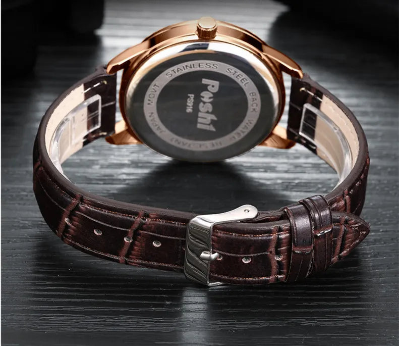 Swiss Brand POSHI Men Watch Fashion Top Luxury Sport Men's Wristwatch Waterproof Luminous Leather Date Quartz Watches Man clock