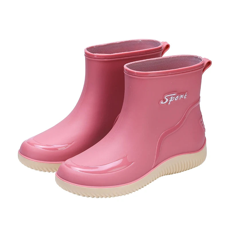 2024 New Women's Rain Shoes Winter Cotton and Velvet Medium Tube Rain Boots Work Non-slip Fashion Rubber Shoes Adult Water Shoes