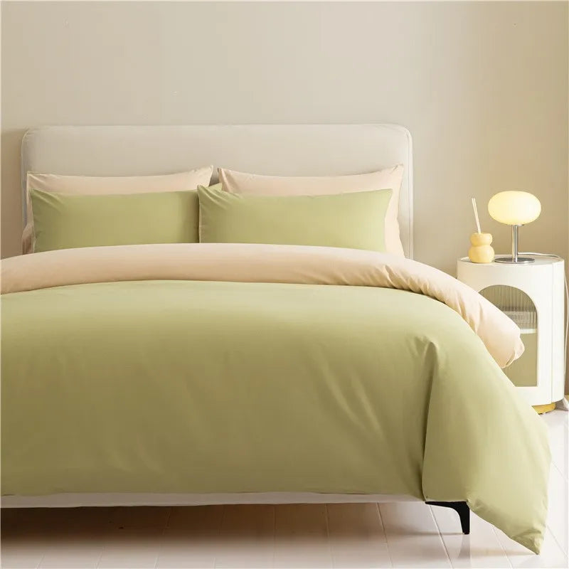 100%Brushed Cotton Solid Plain Reversible Duvet cover+2Pcs Pillowcases Twin Double Queen King size 3Pcs Soft Bedding set