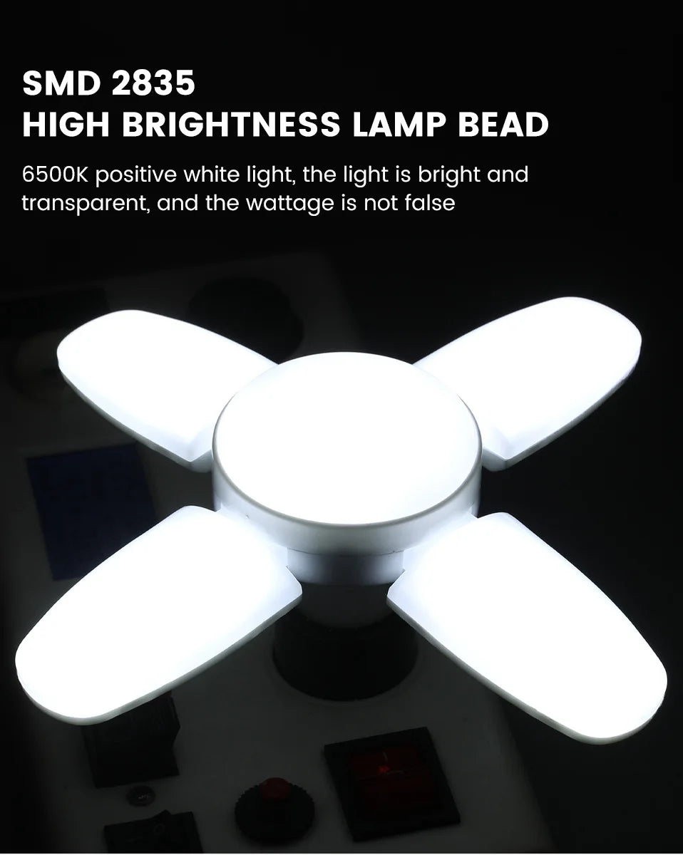 Fan Foldable 28W LED Bulb - 40W Deformable Ceiling Light for Home & Garage 6500K