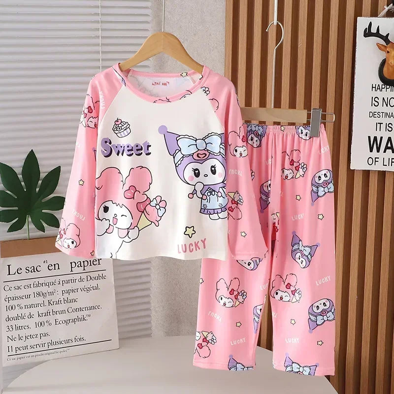 2024 Autumn Children Pajama Sets Girl Long Sleeved Pants Pijamas Boys Cartoon Sleepwear Cute Kids Loungewear Korean Home Clothes