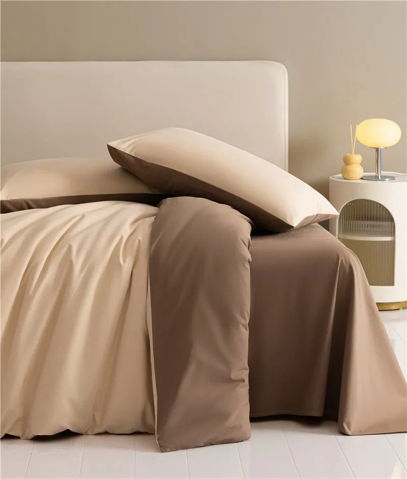 100%Brushed Cotton Solid Plain Reversible Duvet cover+2Pcs Pillowcases Twin Double Queen King size 3Pcs Soft Bedding set