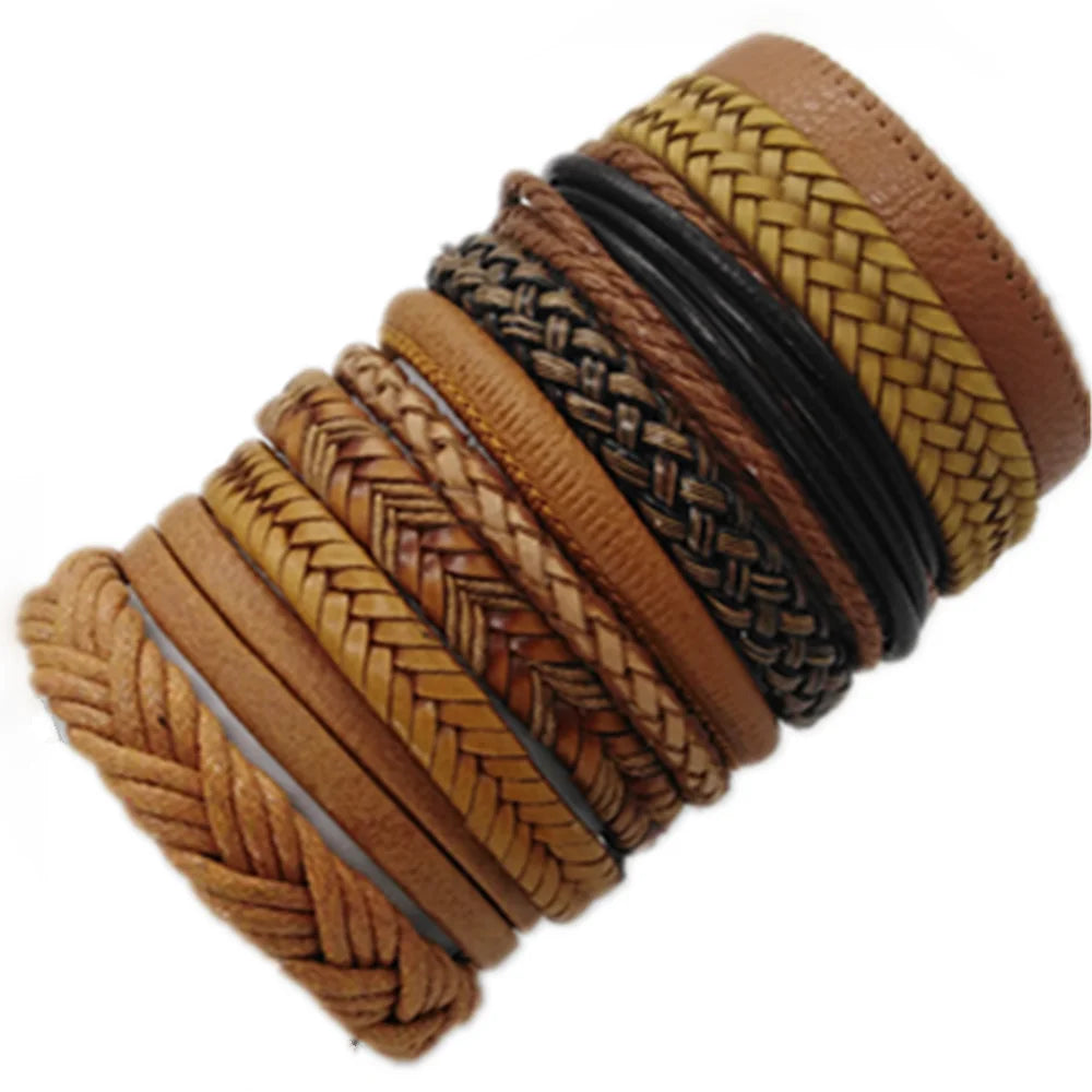 10 Pcs/set Black Wrap Woven New Fashion Handmade Men Bracelets Male Women Leather Bracelets Men Bangle Wholesale Jewelry Gift