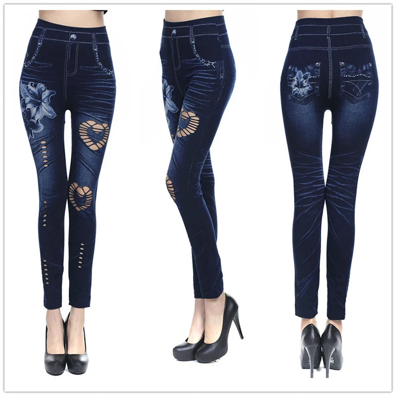 Hot Sexy Women Jean Skinny Jeggings Pants high waist leggings female print ankle-length Slim Legging Fitness Plus Size