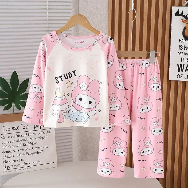 2024 Autumn Children Pajama Sets Girl Long Sleeved Pants Pijamas Boys Cartoon Sleepwear Cute Kids Loungewear Korean Home Clothes