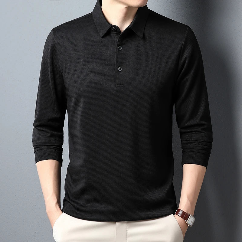 Men's Business Casual Polo Long Sleeve T-shirt Summer Comfortable  Top