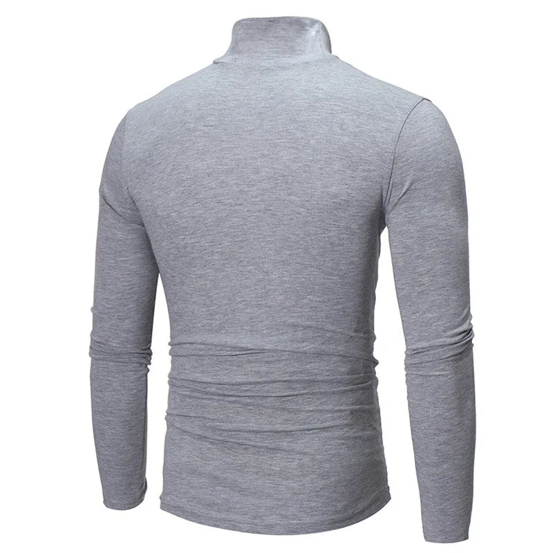 Autumn Winter Men's High Neck T-shirt Slim Fit Fashion High Elastic Long Sleeve Casual Breathable Apparel Pullover Thermal Tops