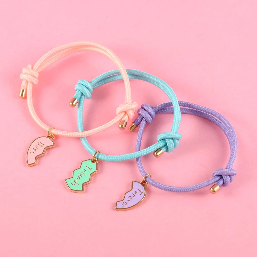 Lovecryst 3Pcs/set Heart-shaped Stitching Best Friend Forever Bracelet BFF Friendship Jewelry Gifts for Kids