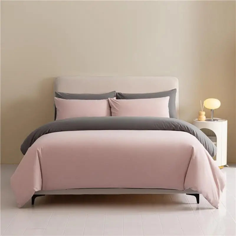 100%Brushed Cotton Solid Plain Reversible Duvet cover+2Pcs Pillowcases Twin Double Queen King size 3Pcs Soft Bedding set