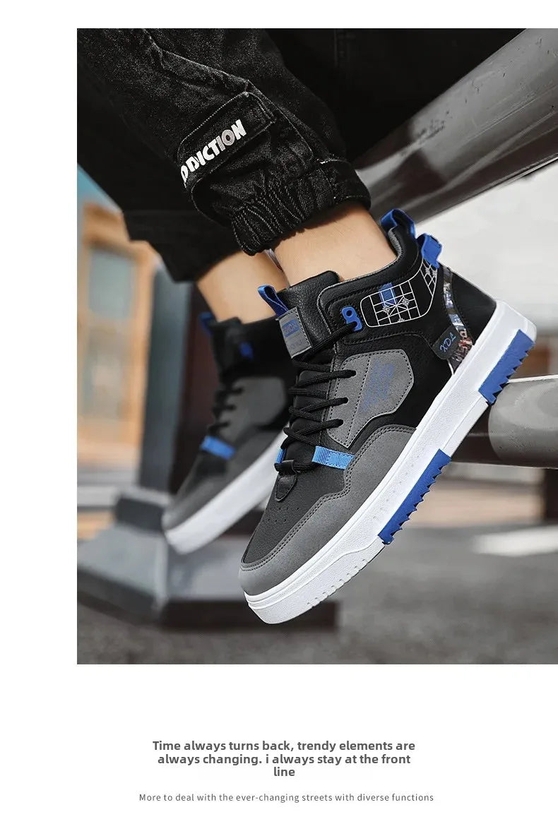 Spring Men's High-Top Breathable Shoes Thick Bottom Casual Sports Sneakers Fashionable All-Match White Shoes For Male Students