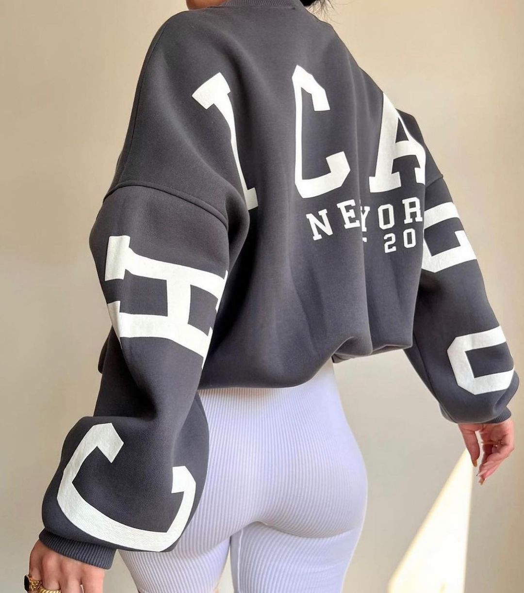 wsevypo Back Letters Print Oversized Sweatshirts Women Casual Thickened Warm Pullovers Long Sleeve Tops Autumn Winter Streetwear