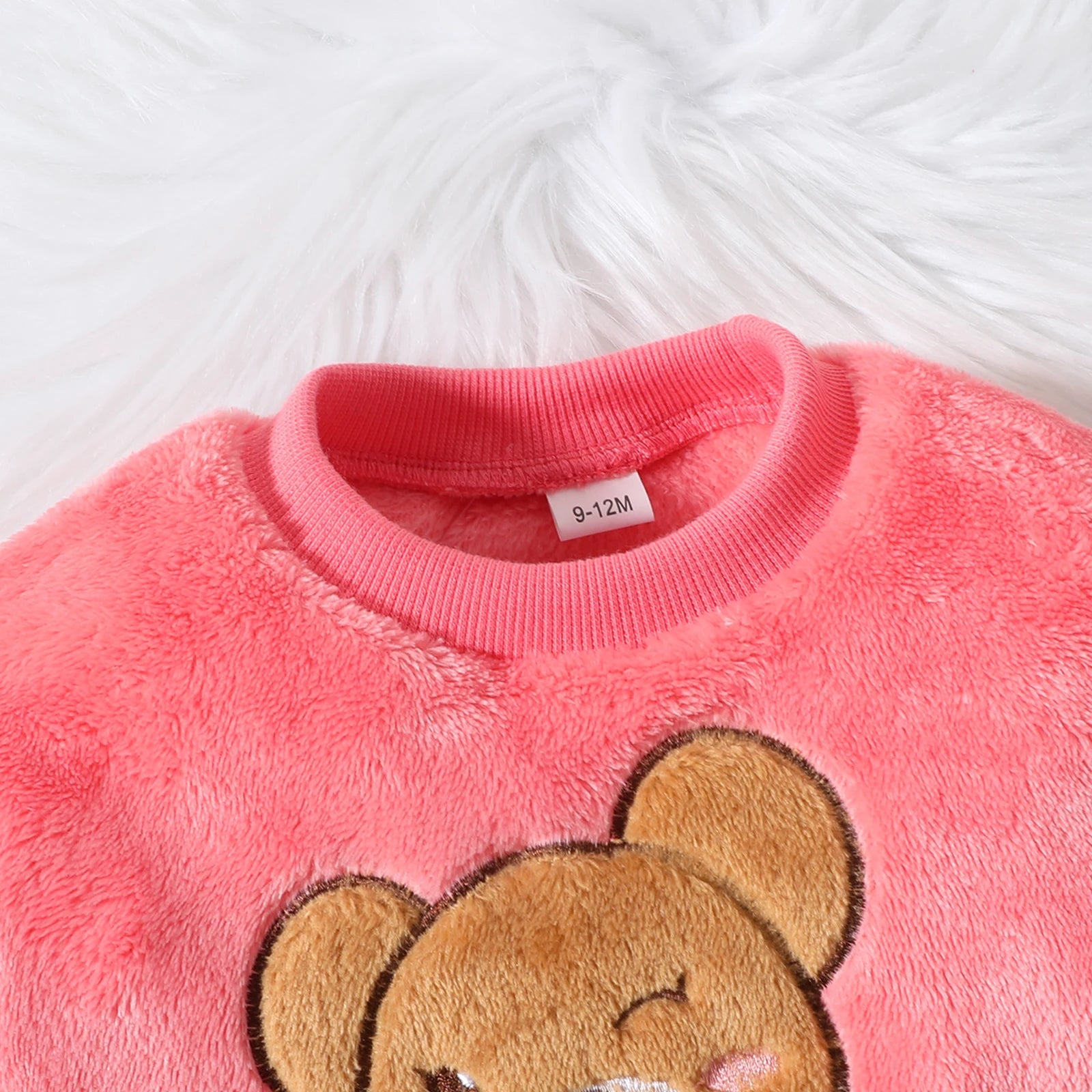 2PCS Kids Coral Plush Cute Teddy Bear Hoodie Autumn Winter Warmth Set Boys Girls Children Babies Warm Costume Suit 0-24M