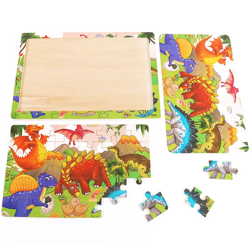 30 Pieces Wooden Jigsaw Puzzle Kids Cartoon Animal Vehicle Puzzles Games Baby Early Learning Educational Toys for Children