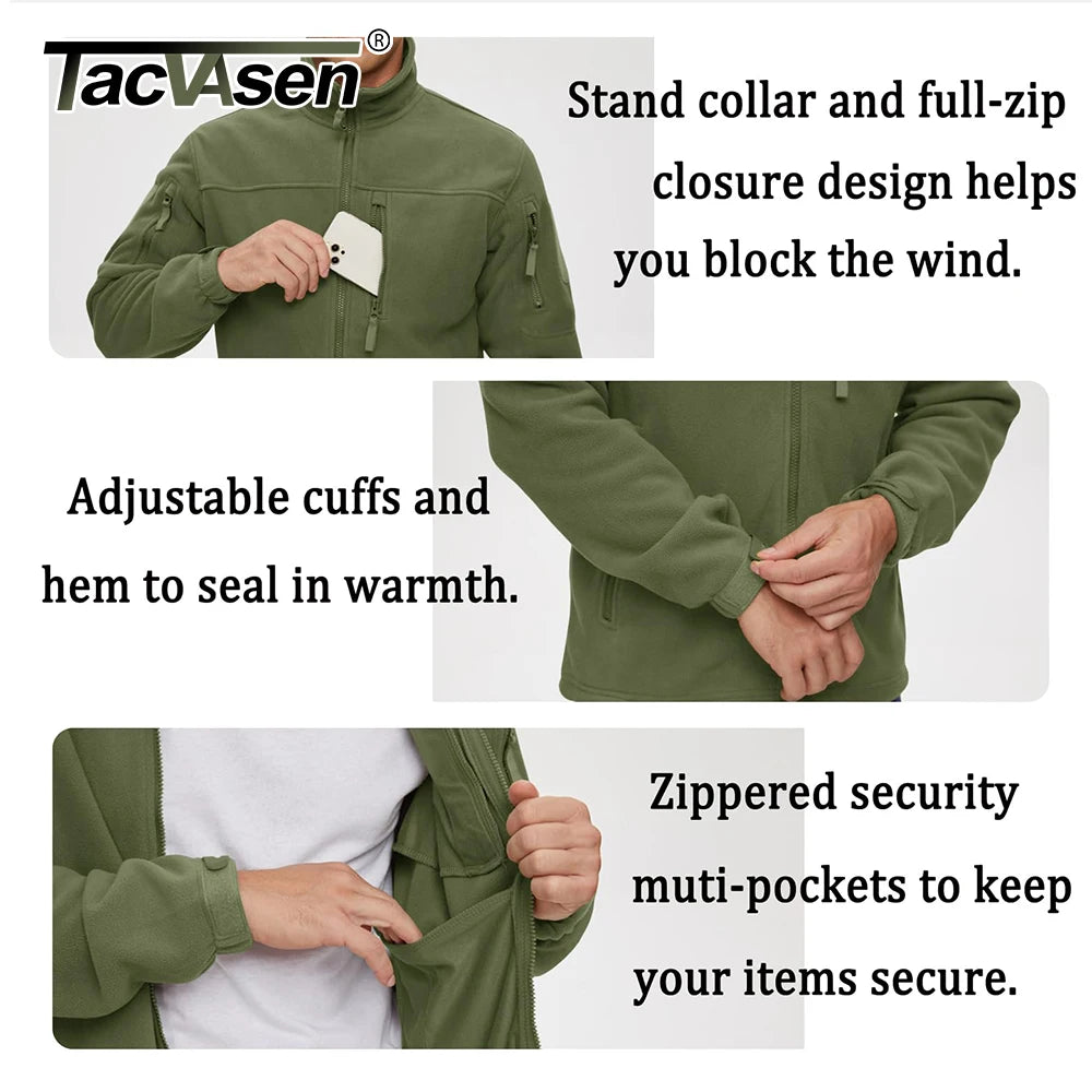 TACVASEN Men's Fleece Jacket -Warm Windproof Zip-Up Coat with Multiple Pockets