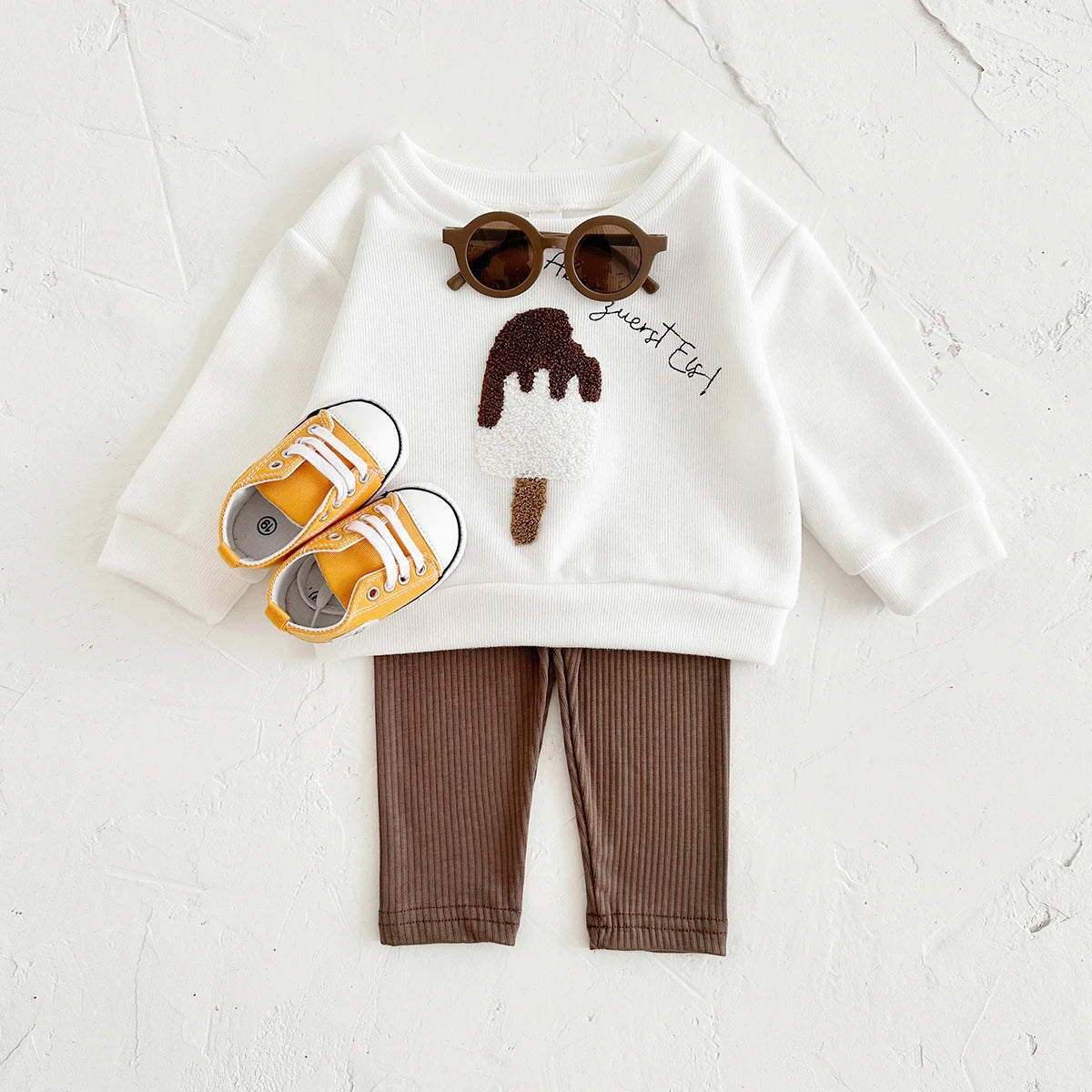 2PCS Boys Baby Infant Suit Fall Children's Top Cute Popsicle Embroidery Spring Baby Outfit Set Long Sleeve Girl Kids Clothes