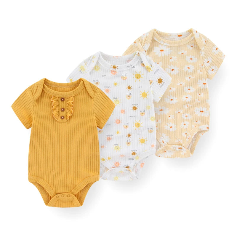 Kiddiezoom 3 Pcs/Lot Four Seasons Unisex Cartoon Newborn Boy Girl Bodysuits Soft Cute Infant Onesies Clothes Baby Shower Gift