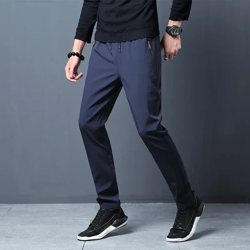 Men's Casual Pants Straight Slim Fit Elastic Waist Jogger Classic Male