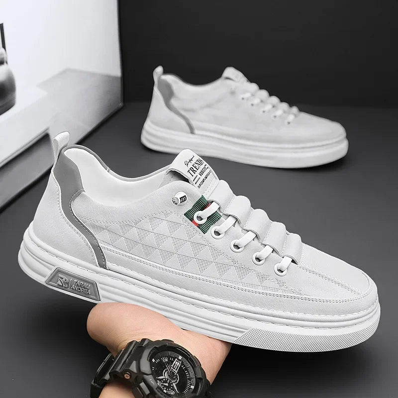 Upgrade your style with Men's Vulcanize Shoes 2025 White Leather Casual Shoes