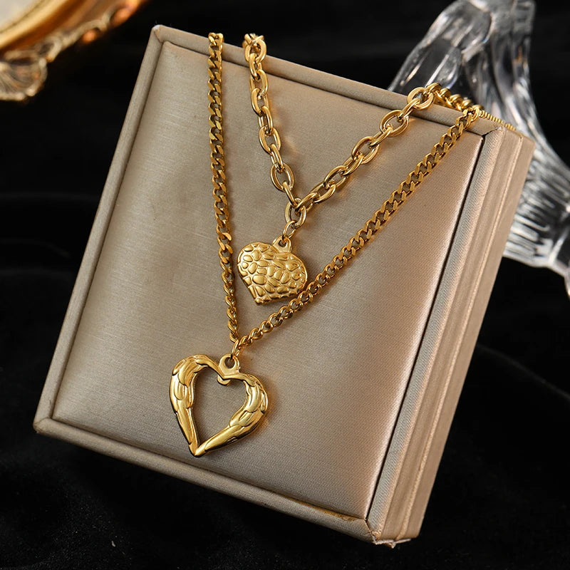 EILIECK 316L Stainless Steel Heart Love Pendant Necklace For Women Fashion 18K Gold Plated Neck Chain Waterproof Jewelry Gift