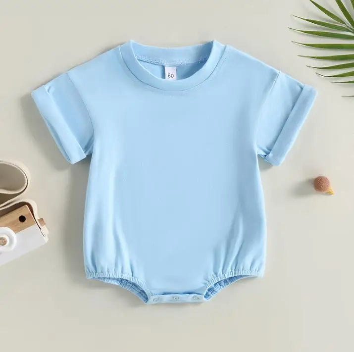 Unisex Baby Boy Girl Solid Color Short Sleeve Bubble Romper Oversized T-Shirt Bodysuit Top Summer Baby Jumpsuits Clothes