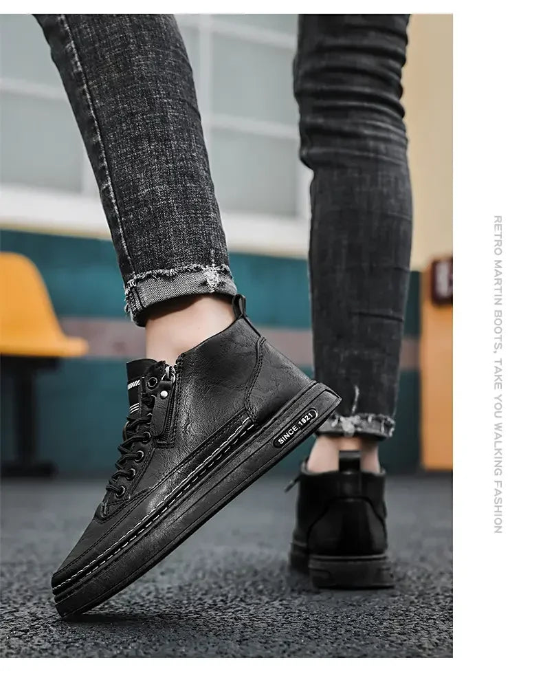 Men Boots Winter High Top Leather Shoes Fashion Cotton Shoes Fashion Ankle Boots Business Casual Outdoor Shoes Male Sneakers New