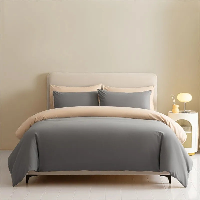 100%Brushed Cotton Solid Plain Reversible Duvet cover+2Pcs Pillowcases Twin Double Queen King size 3Pcs Soft Bedding set